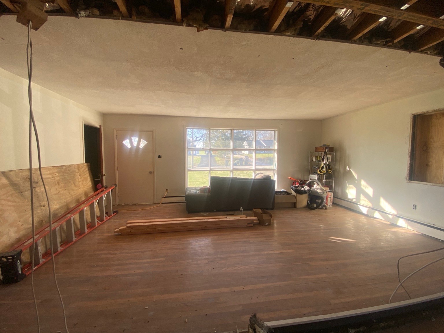 Living room during renovation before the completed design